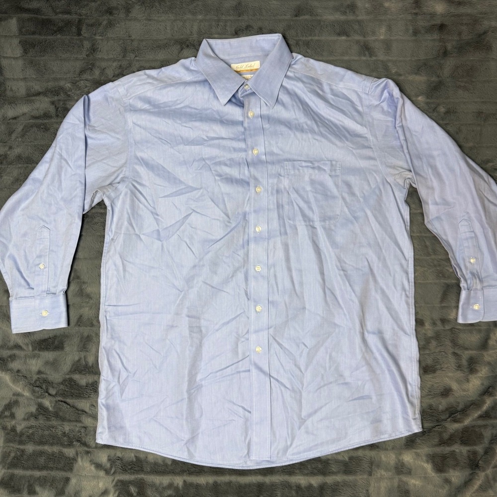 Roundtree & Yorke Gold Label Blue Herringbone Dress Shirt Mens 16.5 33 Non-Iron
